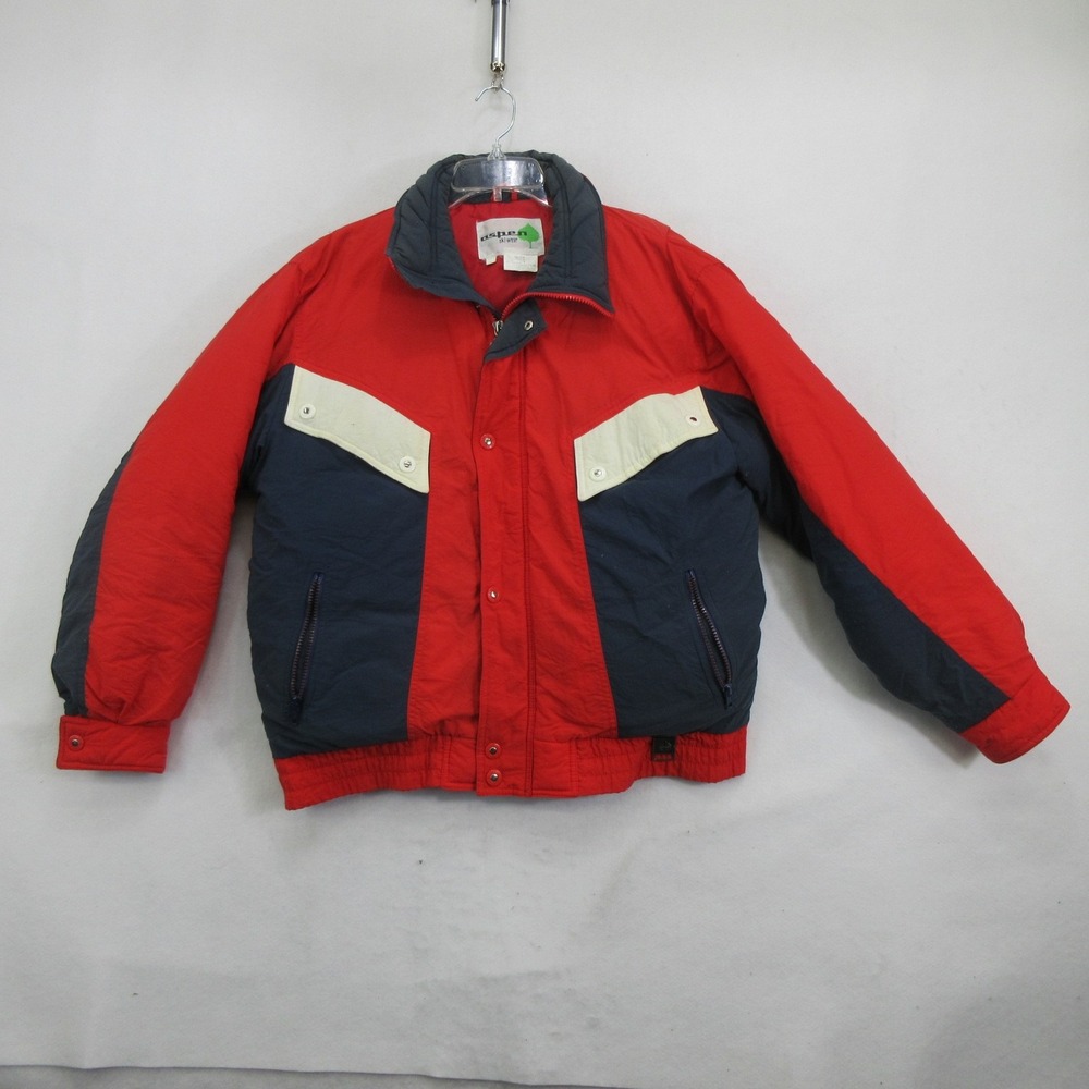 Aspen Men's Jacket S Vintage Puffer Down Winter Ski Coat Colorblock Red Navy